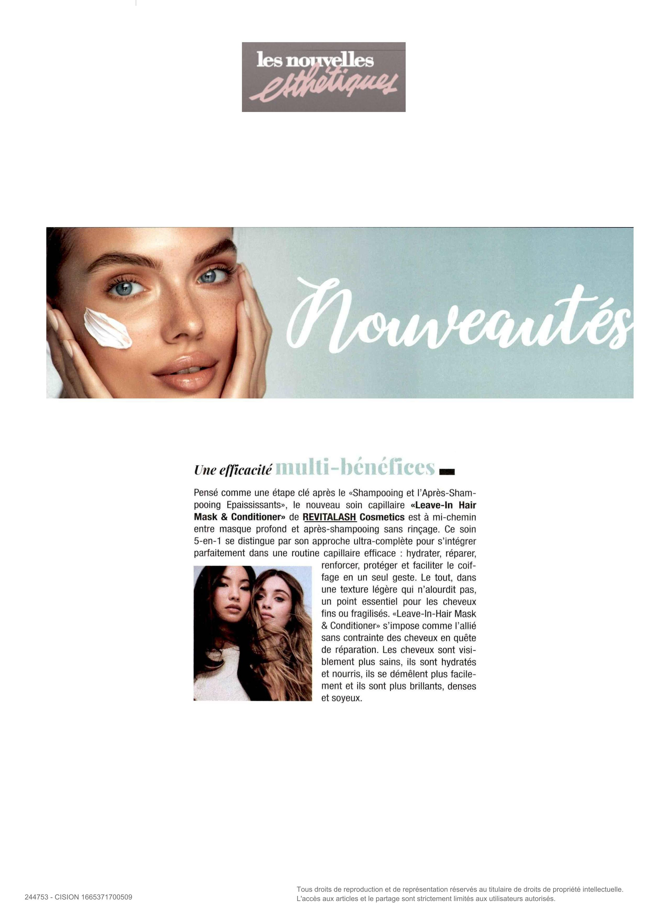 Leave-In Hair Mask & Conditioner de RevitaLash® Cosmetics paru dans Les Nouvelles Esthétiques - Juin 2026